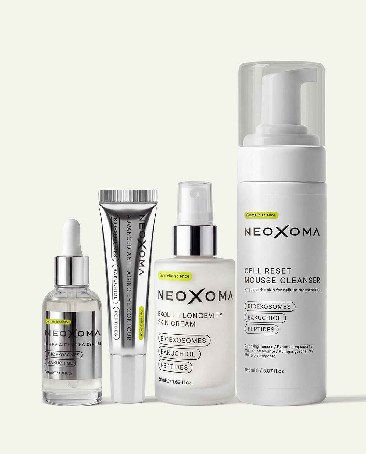 Pack Completo Longevity System: Limpiador, Sérum, Contorno, Crema